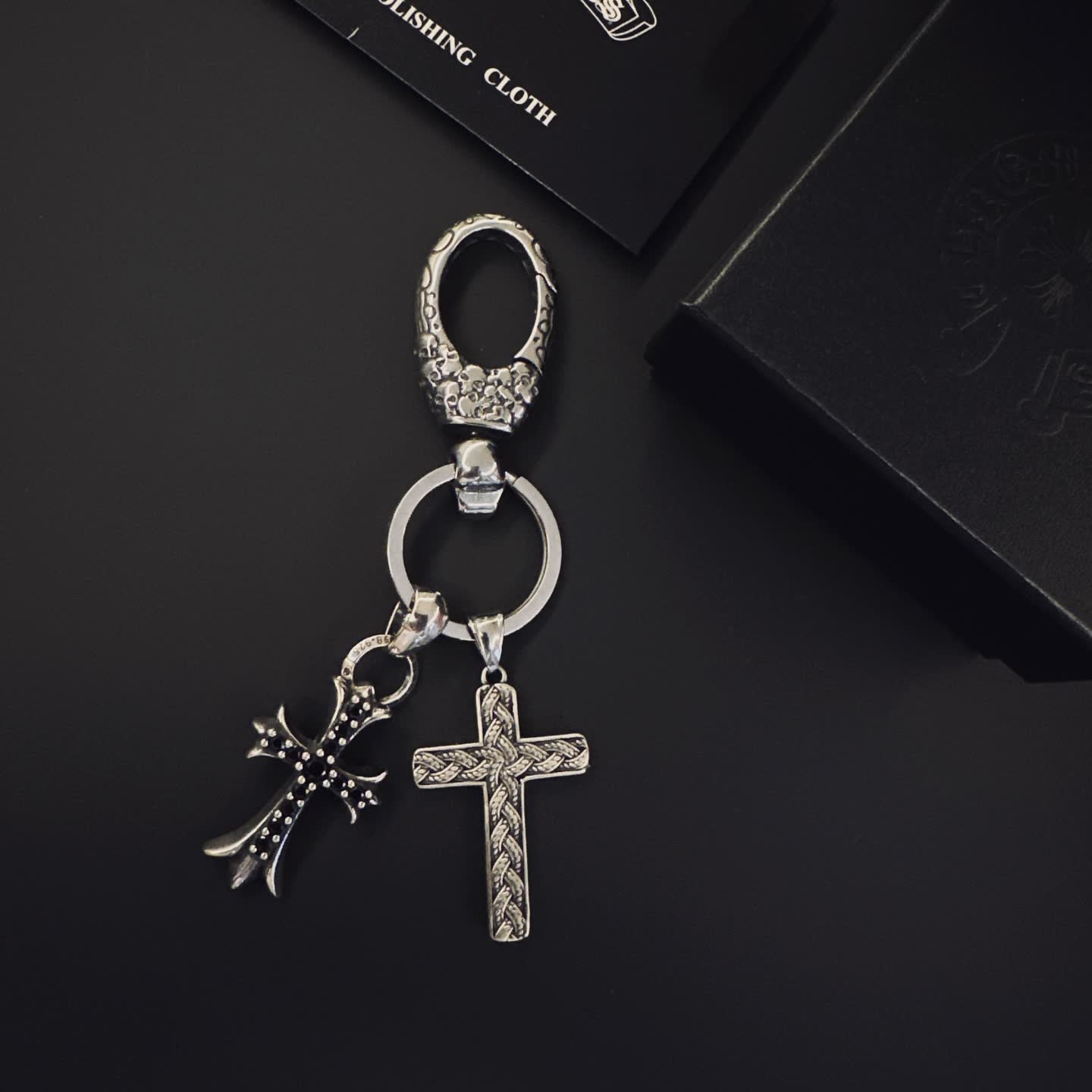 Chrome Hearts Silver Keychain with Cross Charms